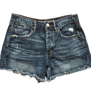 AMERICAN EAGLE Hi Rise Girlfriend Shorts Cut Off Dark wash denim Button fly SZ 6